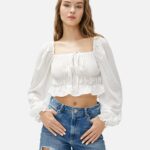 Balloon Sleeve Blouse - Square Neck - White