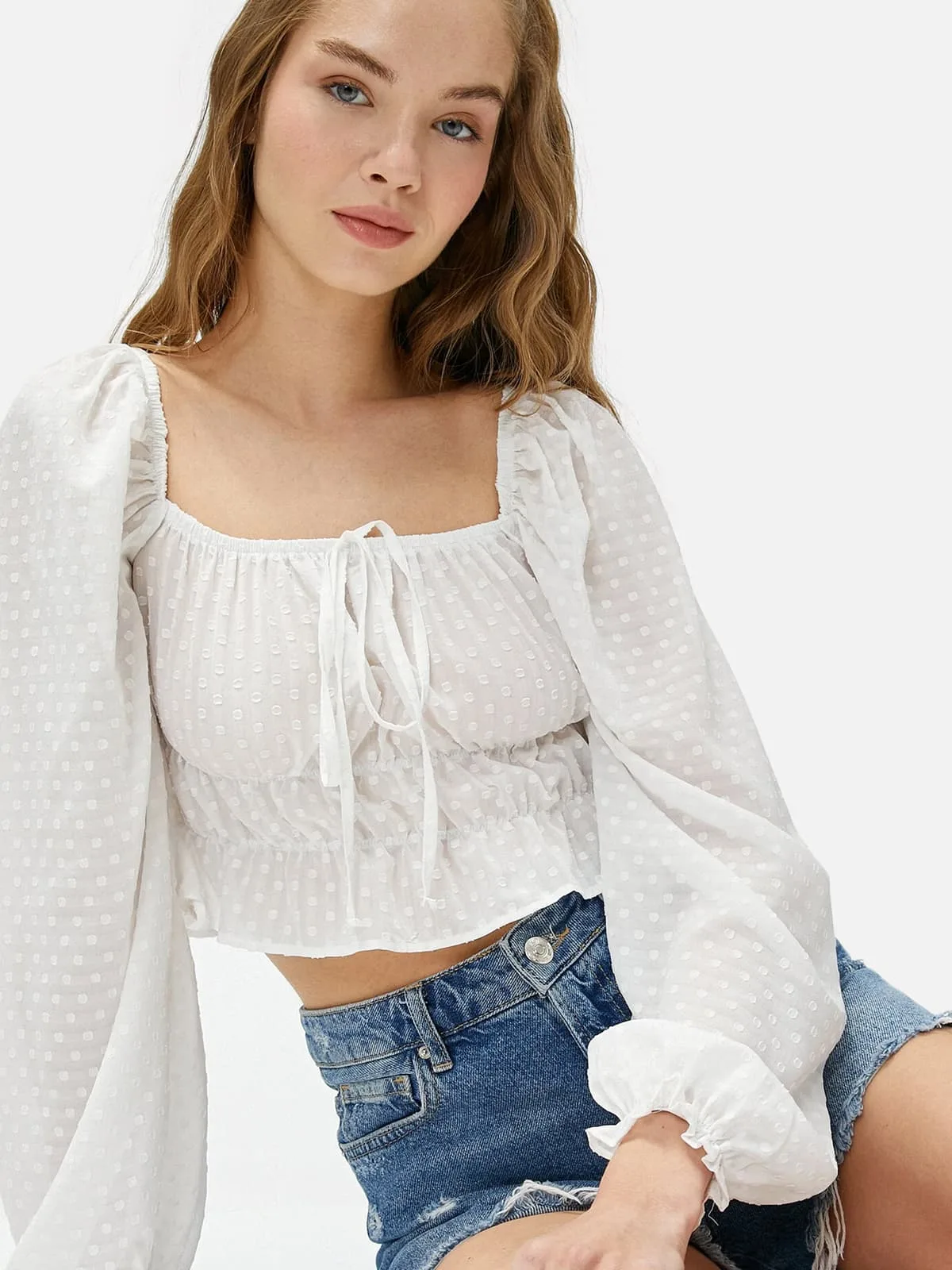 Balloon Sleeve Blouse - Square Neck - Image 5