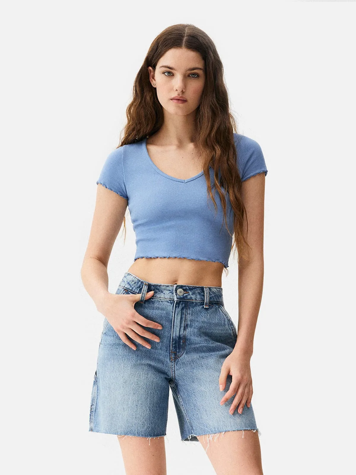 Short-Sleeve Tight Crop Top - Image 4
