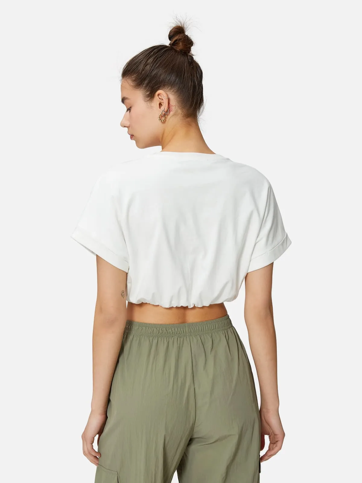 Elastic Waist Cotton Short T-shirt - Image 3