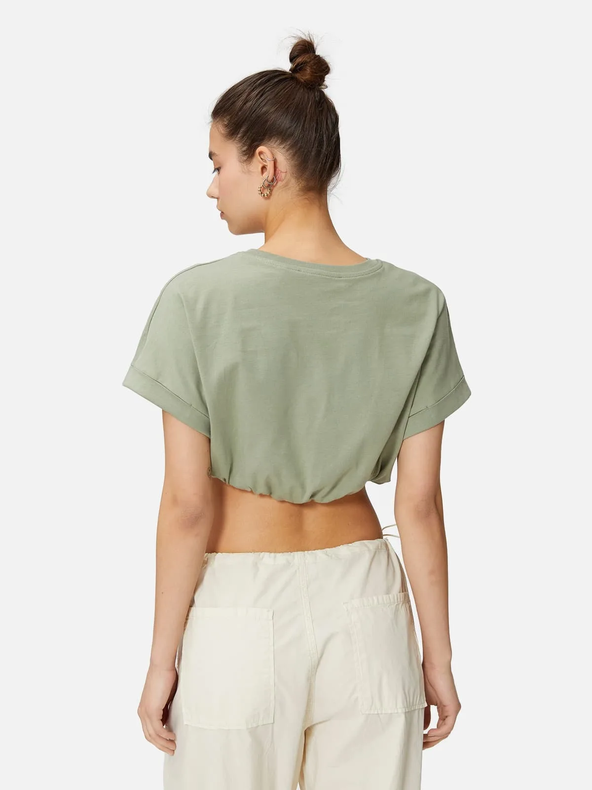 Elastic Waist Cotton Short T-shirt - Image 6